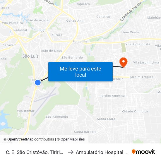 C. E. São Cristóvão, Tirirical (Sentido Aeroporto) to Ambulatório Hospital Dr Clementino Moura map