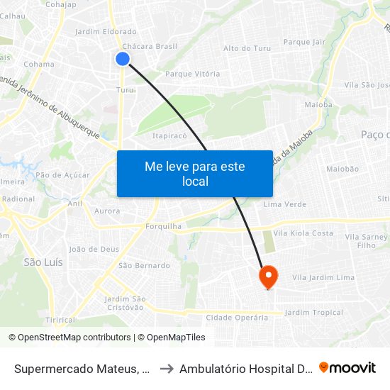 Supermercado Mateus, Turu (Sentido Centro) to Ambulatório Hospital Dr Clementino Moura map