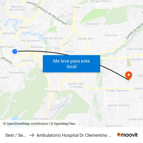 Sest / Senat to Ambulatório Hospital Dr Clementino Moura map