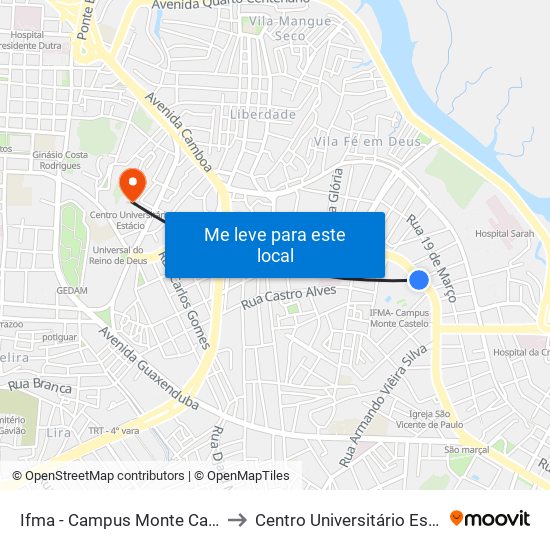 Ifma - Campus Monte Castelo to Centro Universitário Estácio map