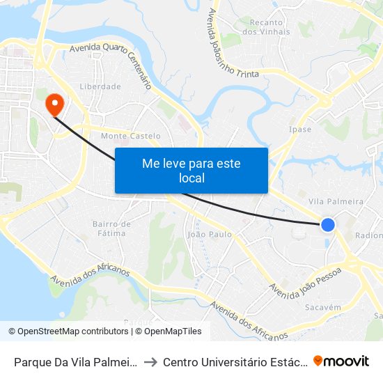 Parque Da Vila Palmeira to Centro Universitário Estácio map