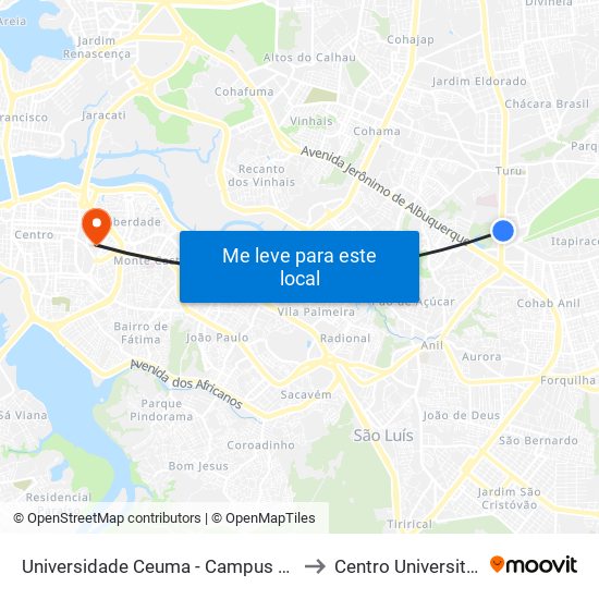 Universidade Ceuma - Campus Turu (Sentido Bairro) to Centro Universitário Estácio map