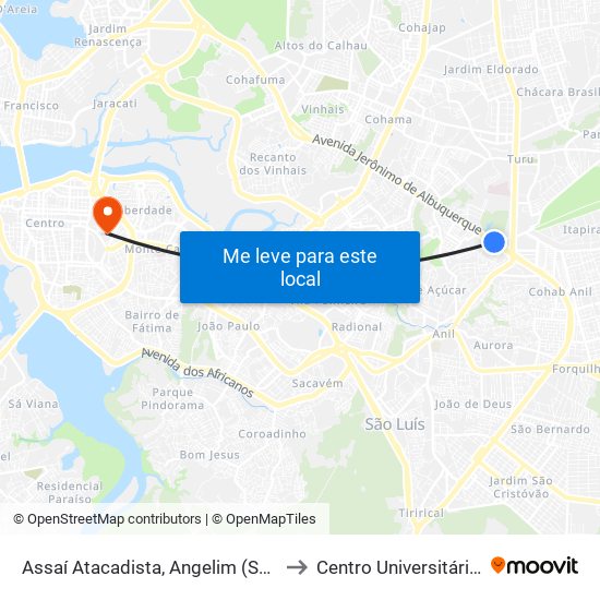 Assaí Atacadista, Angelim (Sentido Centro) to Centro Universitário Estácio map