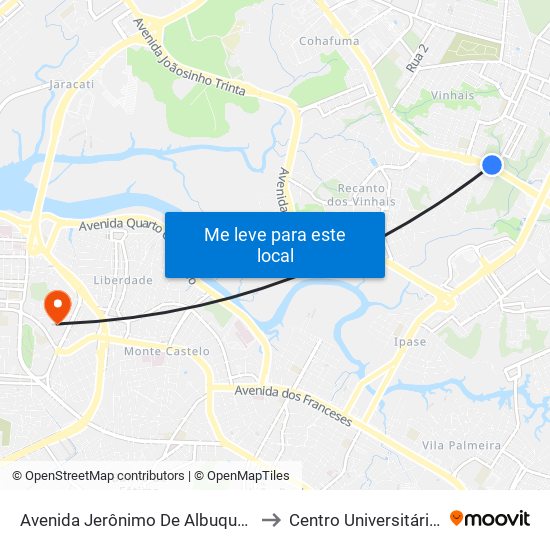 Avenida Jerônimo De Albuquerque, Vinhais to Centro Universitário Estácio map