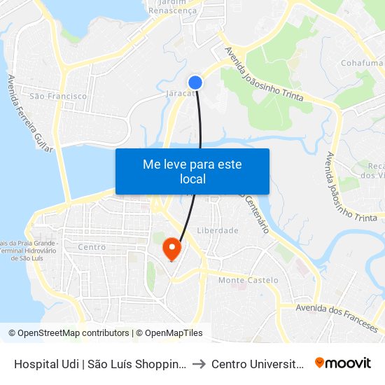 Hospital Udi | São Luís Shopping (Sentido Centro) to Centro Universitário Estácio map