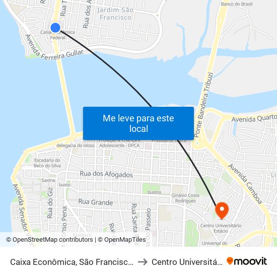 Caixa Econômica, São Francisco (Sentido Bairro) to Centro Universitário Estácio map