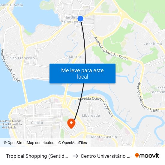 Tropical Shopping (Sentido Bairro) to Centro Universitário Estácio map