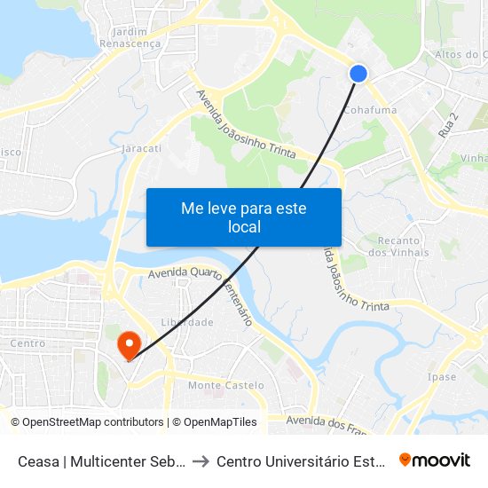 Ceasa | Multicenter Sebrae to Centro Universitário Estácio map