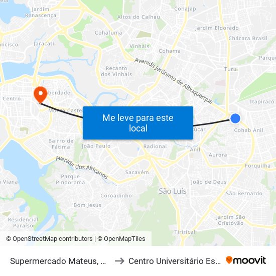 Supermercado Mateus, Cohab to Centro Universitário Estácio map