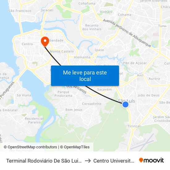 Terminal Rodoviário De São Luis (Sentido Centro) to Centro Universitário Estácio map