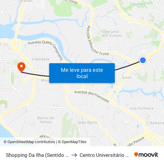 Shopping Da Ilha (Sentido Centro) to Centro Universitário Estácio map