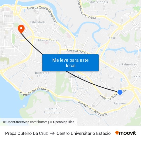 Praça Outeiro Da Cruz to Centro Universitário Estácio map