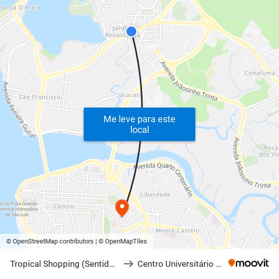 Tropical Shopping (Sentido Centro) to Centro Universitário Estácio map