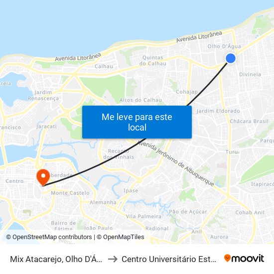 Mix Atacarejo, Olho D'Água to Centro Universitário Estácio map