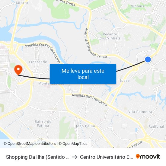 Shopping Da Ilha (Sentido Bairro) to Centro Universitário Estácio map