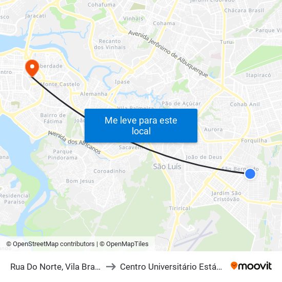 Rua Do Norte, Vila Brasil to Centro Universitário Estácio map