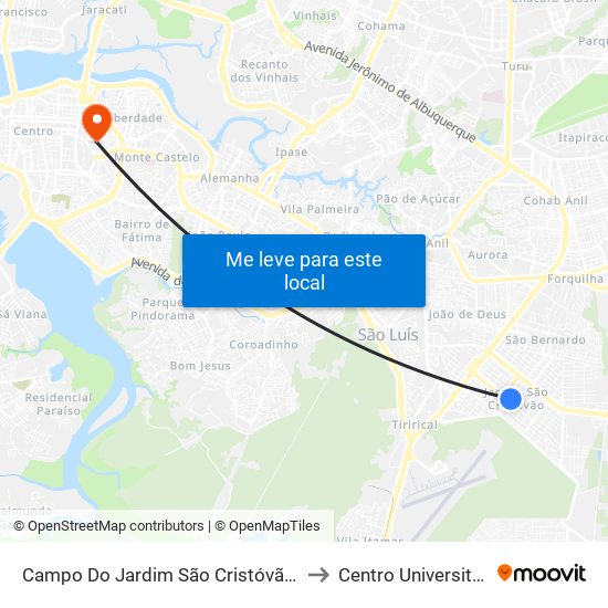 Campo Do Jardim São Cristóvão (Sentido Terminal) to Centro Universitário Estácio map