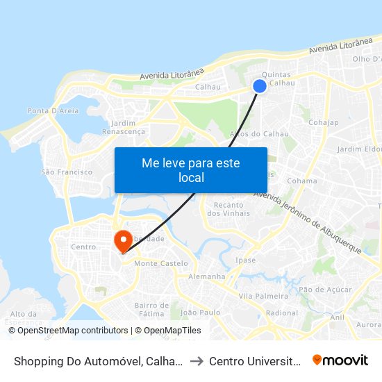 Shopping Do Automóvel, Calhau (Sentido Centro) to Centro Universitário Estácio map