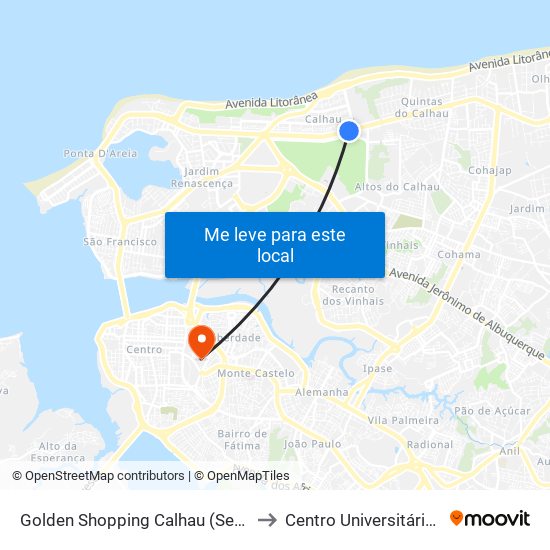 Golden Shopping Calhau (Sentido Bairro) to Centro Universitário Estácio map
