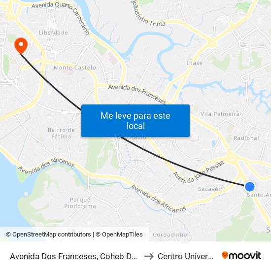 Avenida Dos Franceses, Coheb Do Sacavém (Sentido Centro) to Centro Universitário Estácio map