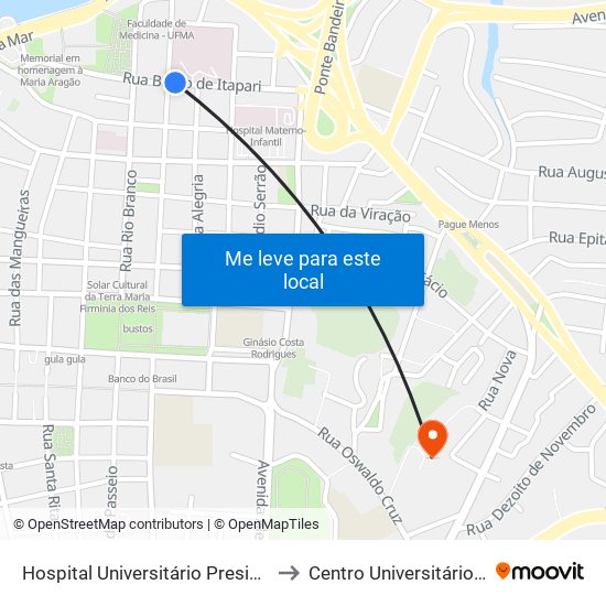 Hospital Universitário Presidente Dutra to Centro Universitário Estácio map