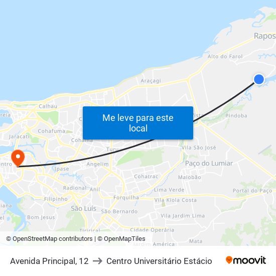 Avenida Principal, 12 to Centro Universitário Estácio map