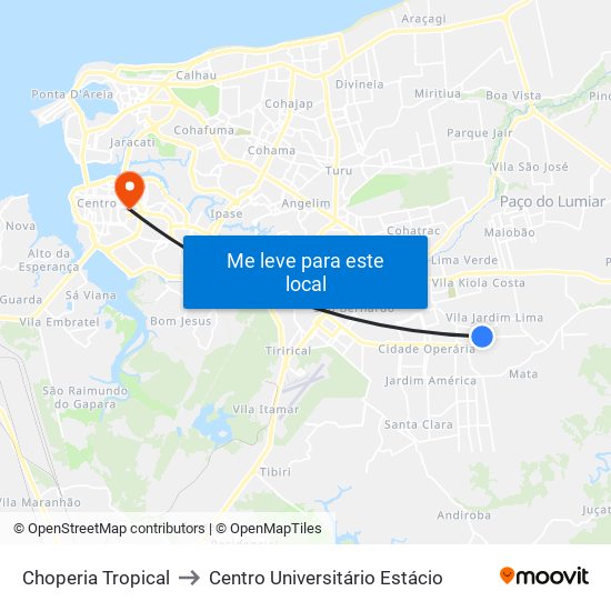 Choperia Tropical to Centro Universitário Estácio map