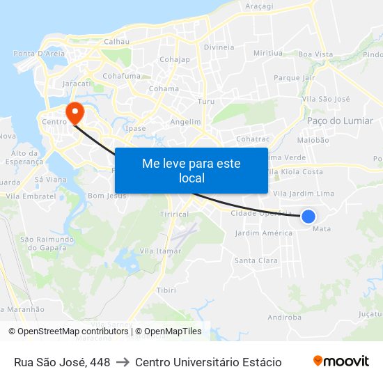 Rua São José, 448 to Centro Universitário Estácio map