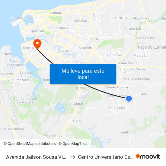 Avenida Jailson Sousa Viana, 8 to Centro Universitário Estácio map