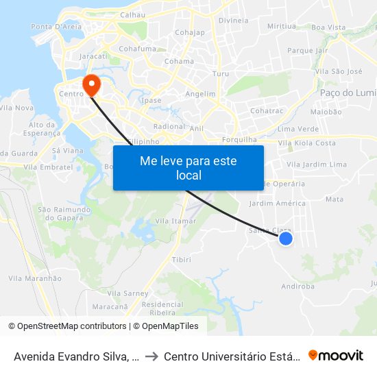 Avenida Evandro Silva, 35 to Centro Universitário Estácio map