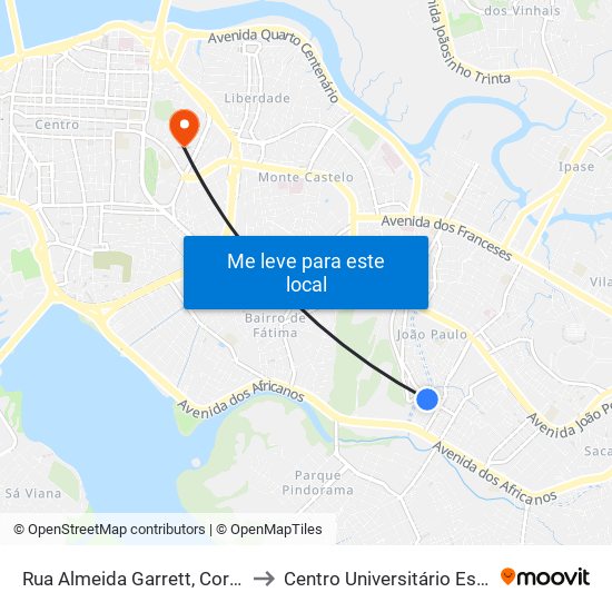 Rua Almeida Garrett, Coroado to Centro Universitário Estácio map