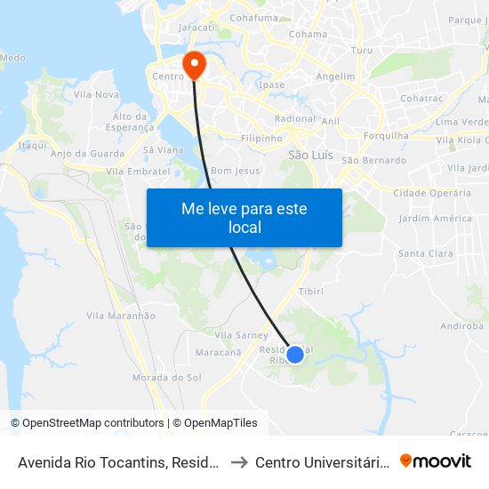 Avenida Rio Tocantins, Residencial Ribeira to Centro Universitário Estácio map