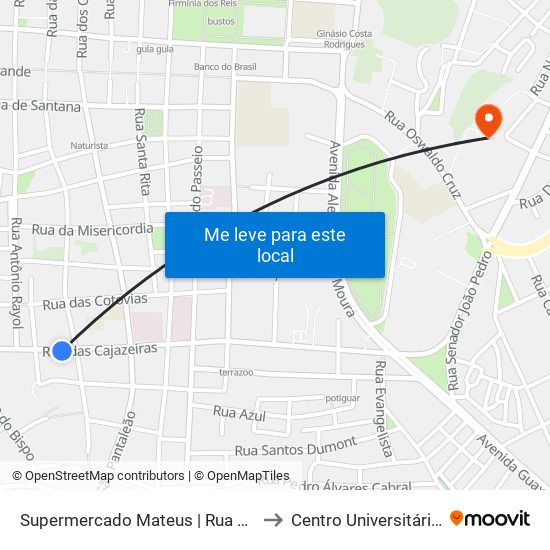 Supermercado Mateus | Rua Das Cajazeiras to Centro Universitário Estácio map