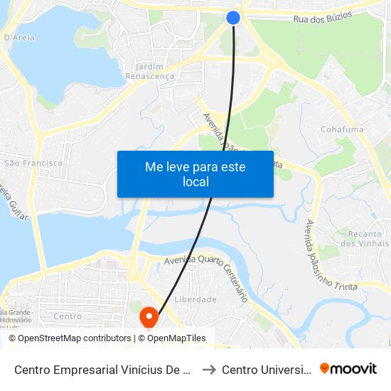 Centro Empresarial Vinícius De Moraes (Sentido Bairro) to Centro Universitário Estácio map