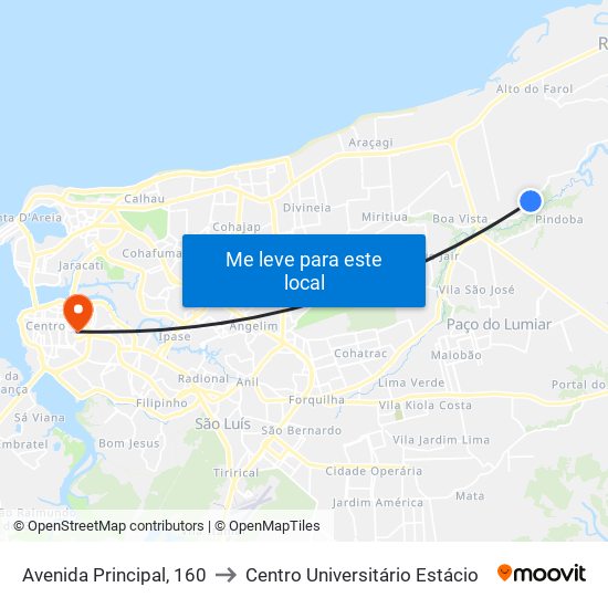 Avenida Principal, 160 to Centro Universitário Estácio map