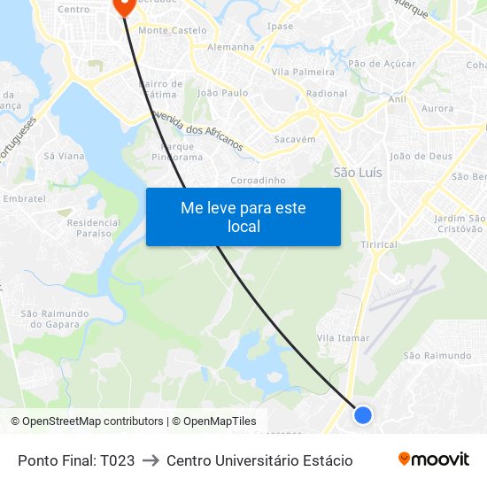 Ponto Final: T023 to Centro Universitário Estácio map