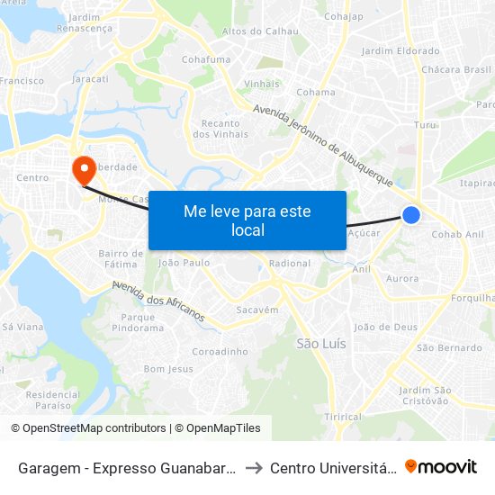 Garagem - Expresso Guanabara (Sentido Bairro) to Centro Universitário Estácio map