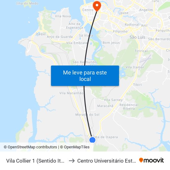 Vila Collier 1 (Sentido Itaqui) to Centro Universitário Estácio map