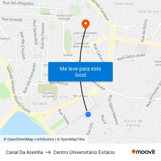 Canal Da Areinha to Centro Universitário Estácio map