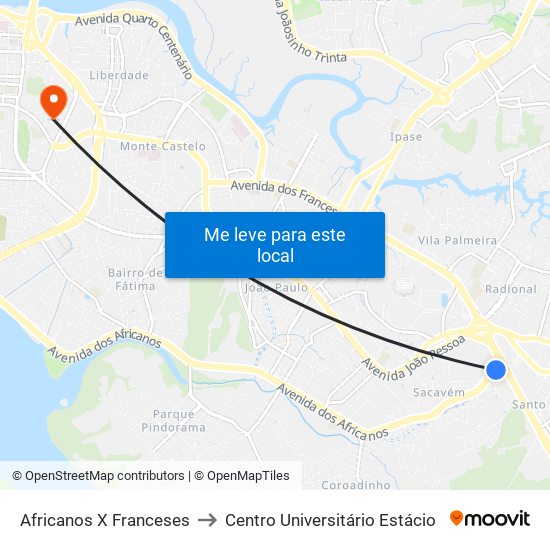 Africanos X Franceses to Centro Universitário Estácio map