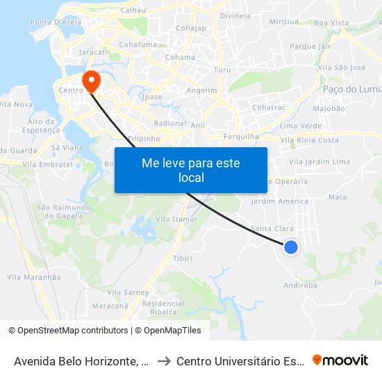 Avenida Belo Horizonte, 1087 to Centro Universitário Estácio map