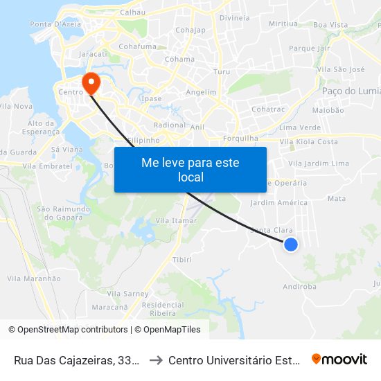 Rua Das Cajazeiras, 33110 to Centro Universitário Estácio map