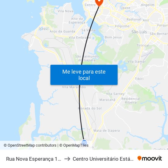 Rua Nova Esperança 176 to Centro Universitário Estácio map