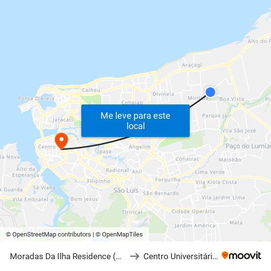 Moradas Da Ilha Residence (Sentido Bairro) to Centro Universitário Estácio map