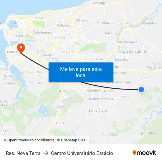 Res. Nova Terra to Centro Universitário Estácio map