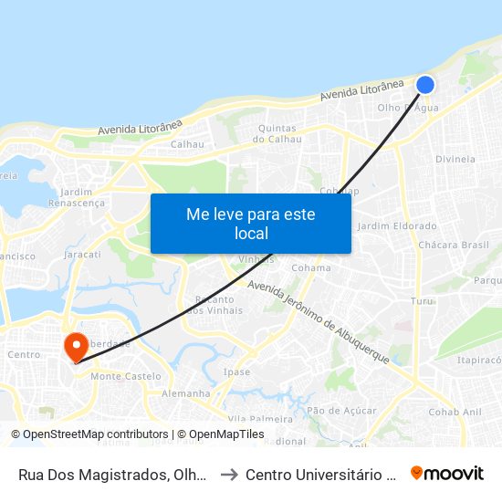 Rua Dos Magistrados, Olho D'Água to Centro Universitário Estácio map