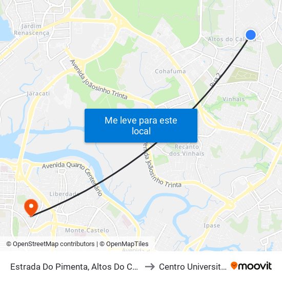 Estrada Do Pimenta, Altos Do Calhau (Sentido Centro) to Centro Universitário Estácio map
