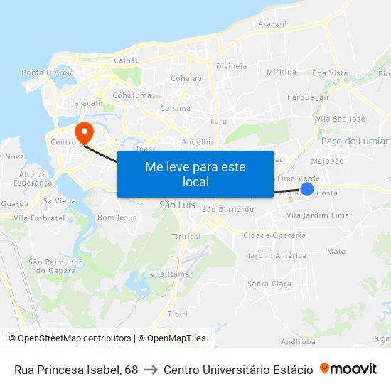 Rua Princesa Isabel, 68 to Centro Universitário Estácio map