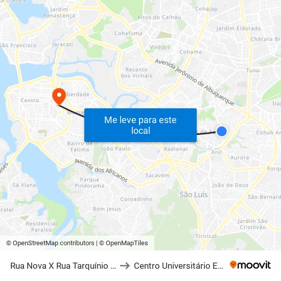 Rua Nova X Rua Tarquínio Lopes to Centro Universitário Estácio map