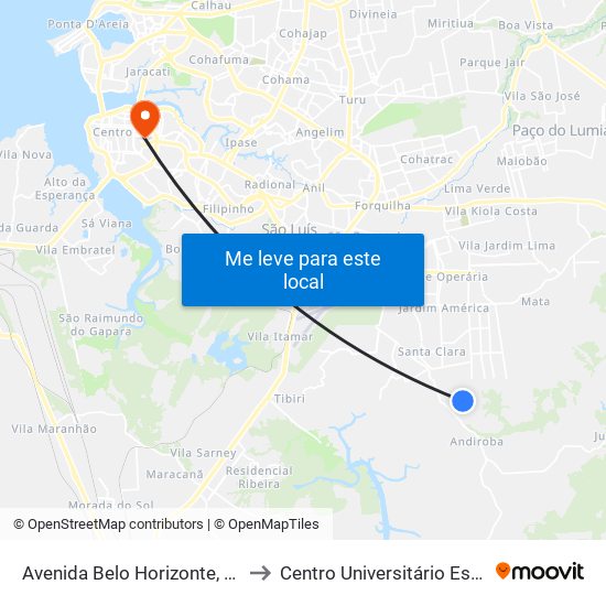 Avenida Belo Horizonte, 1134 to Centro Universitário Estácio map